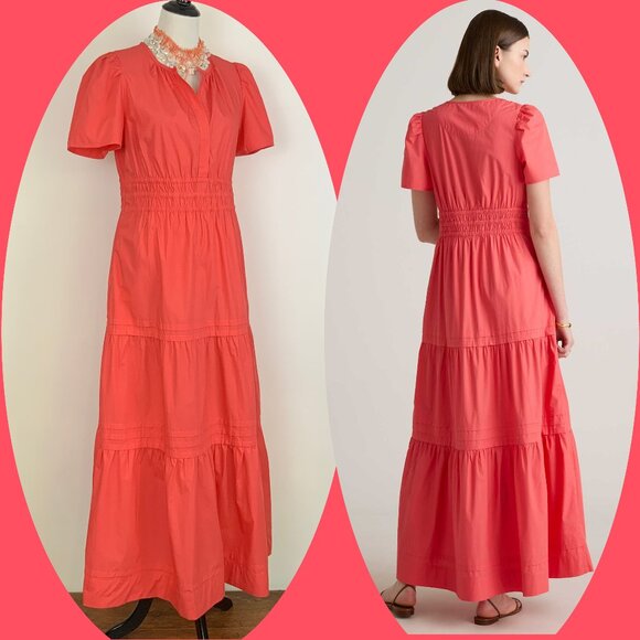 New QUINCE 100% Organic Cotton Poplin Tiered Maxi Dress In Spiced Colar Sz M - Picture 1 of 16